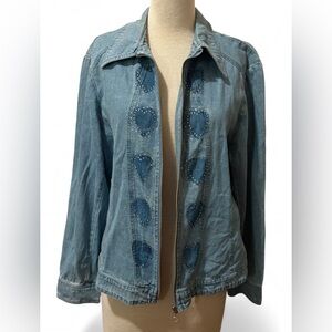 Cathy Daniels Denim Jean Jacket Women’s Large Heart Rhinestone Y2K Bling